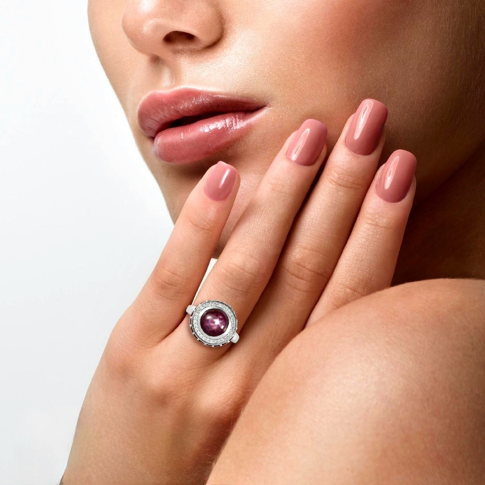 NWT RARE INDIAN STAR RUBY & MULTI GEMSTONE PLATINUM OVER STERLING RING S… - Picture 5 of 6